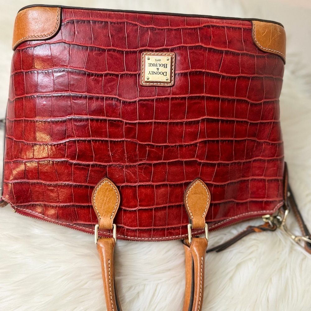 Dooney & Bourke Red Crocodile-Embossed Satchel - Picture 9 of 12